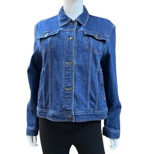 Chaps Denim Jean Jacket Dark Wash Blue Long Sleeve Womens‎ Size Large (P10347)